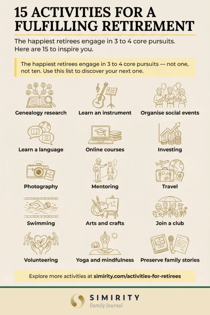 15 activities for retirees — a selection from 25 explored in this article