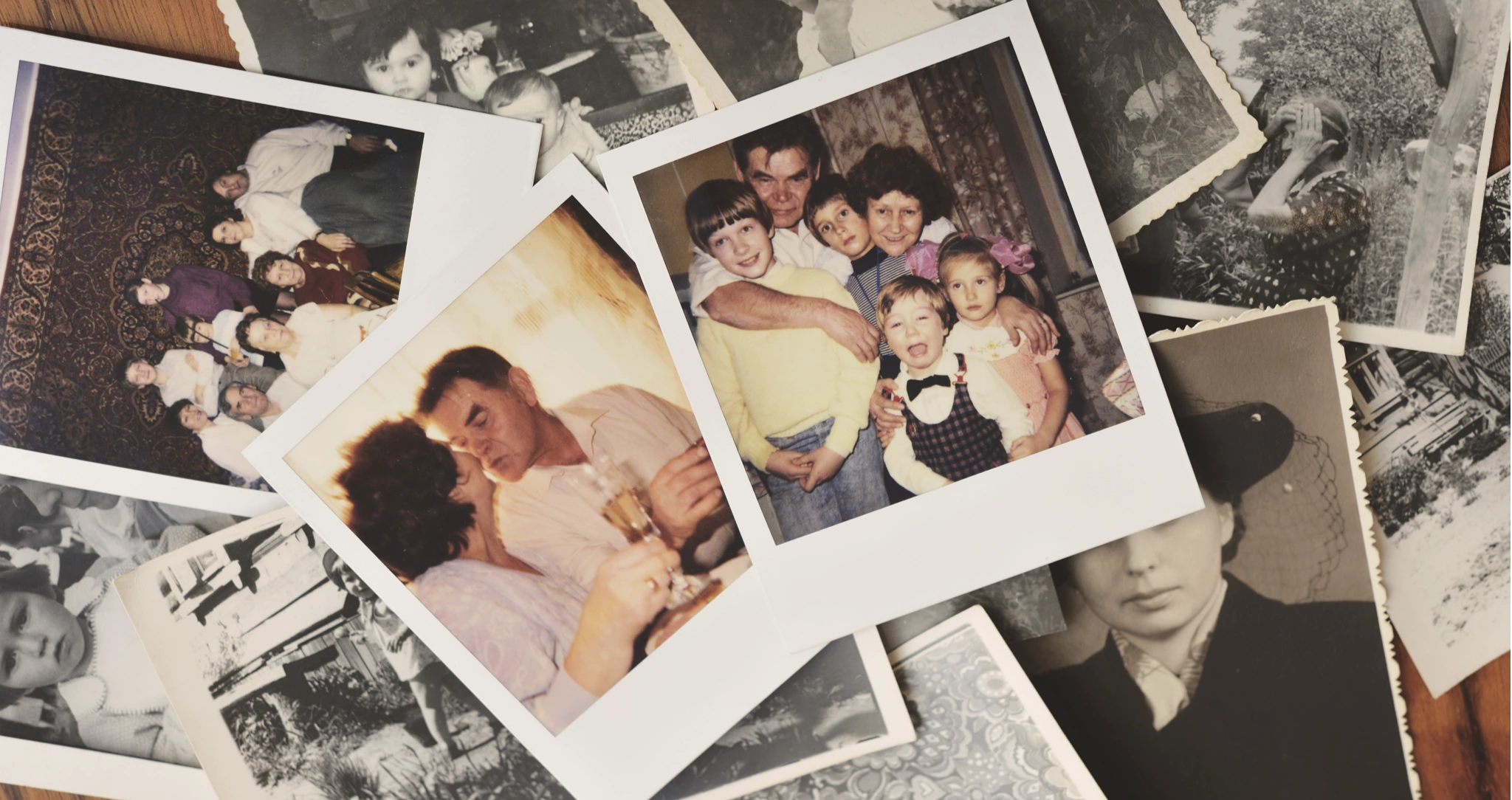 A collection of old family Polaroid photos