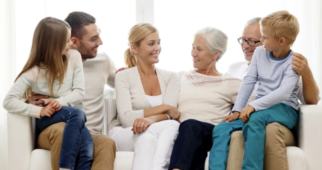 A multigenerational Family deep in conversation
