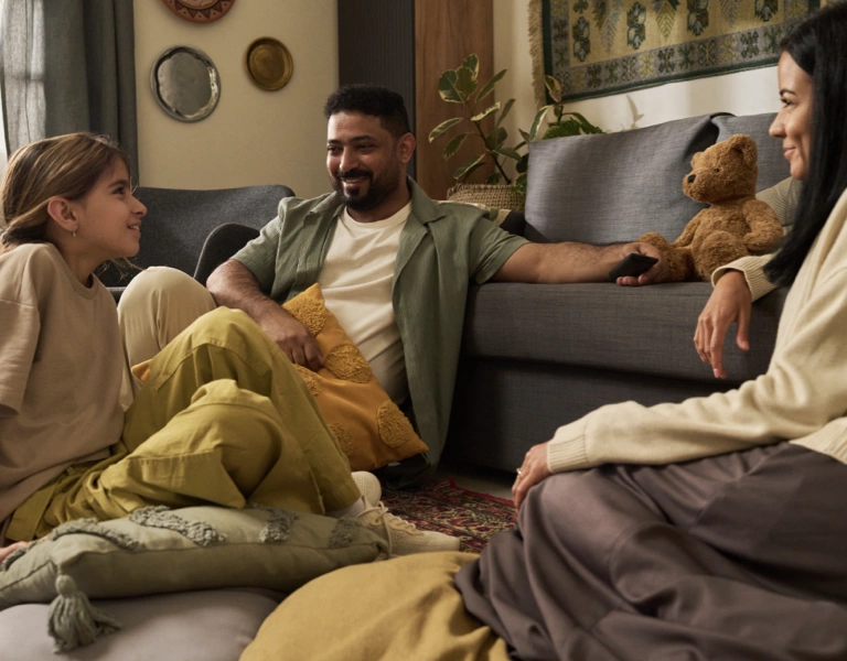 A family discussion inspired by a family conversation starter game