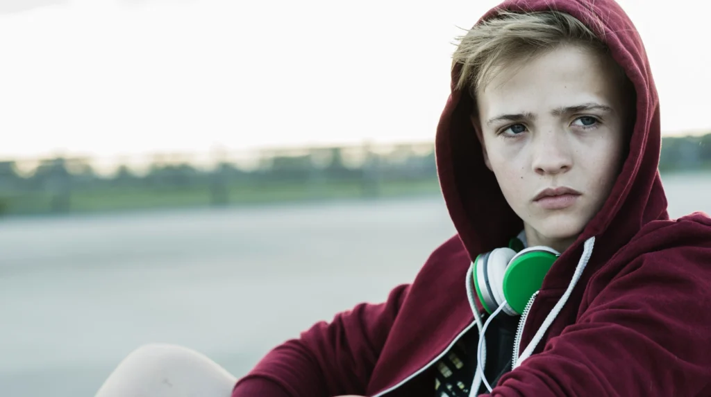 A young teenager looking upset