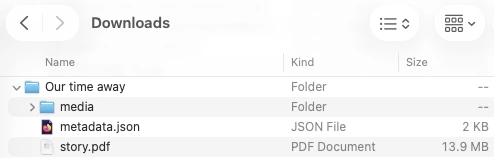 Screenshot showing the story download folder. 