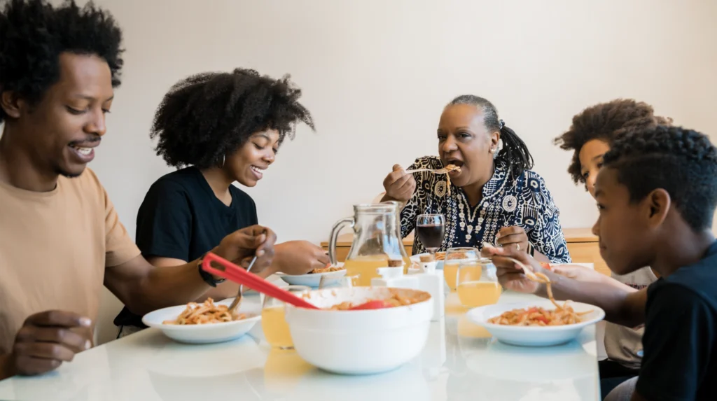 A family eating dinner together