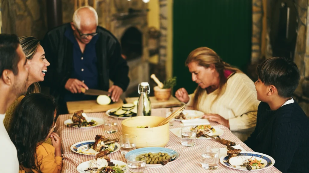A family having dinner
