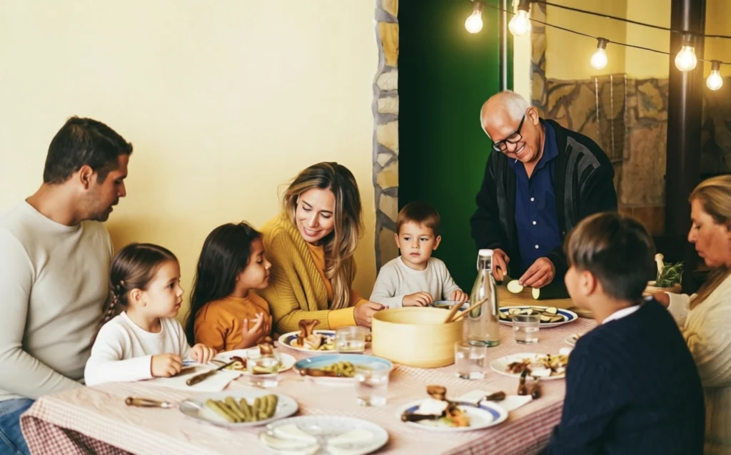 A big family eating dinner together