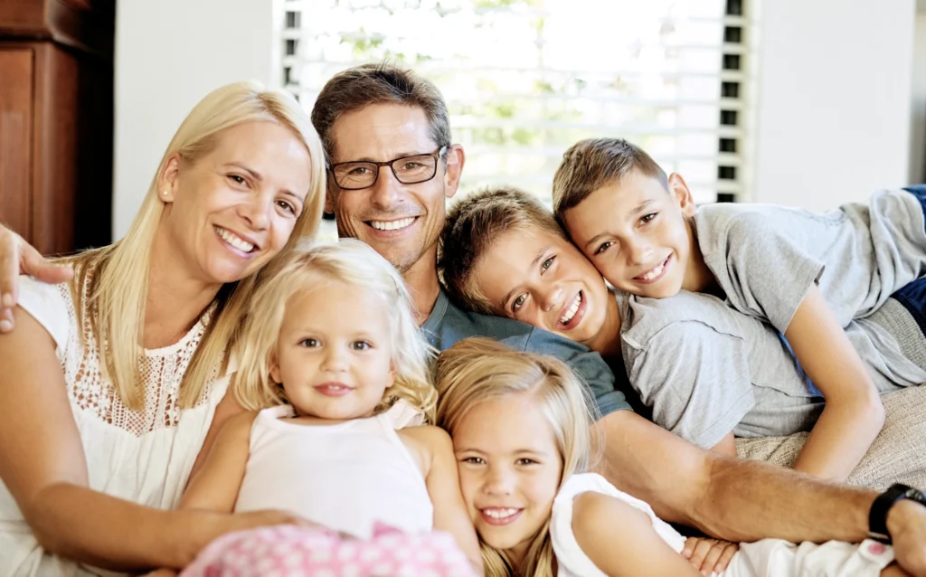 A large family - two parents and four children