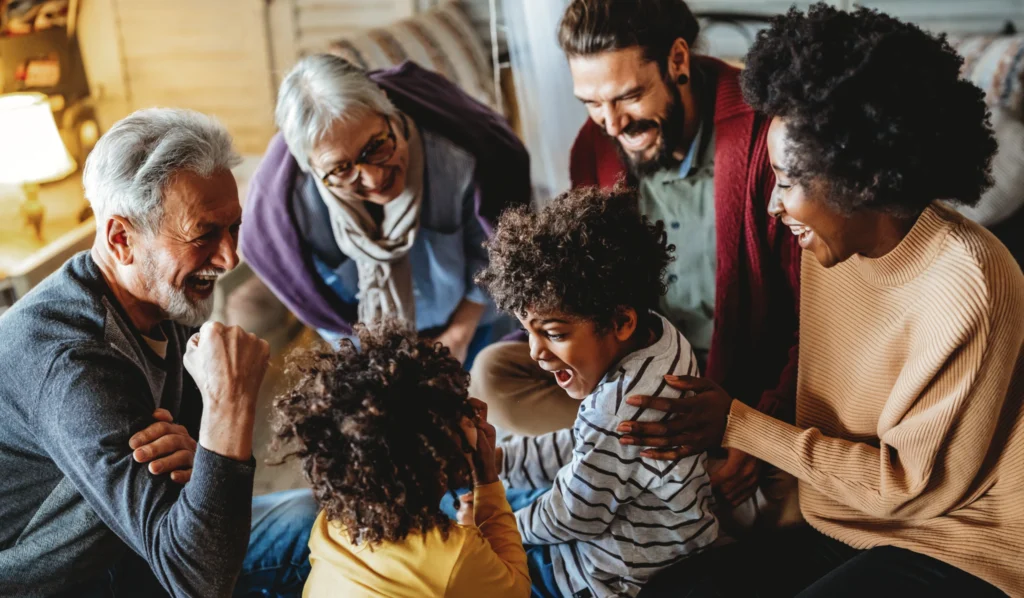 Several generations of a family sharing a happy moment together. 