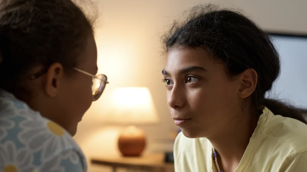 A mother telling her daughter family stories 