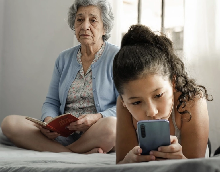 Different generations unable to find something mutually interesting to talk about.